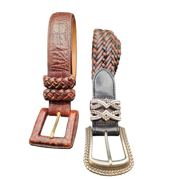 Brighton Belt Bundle Women's Sz S Brown Black Leathers Woven Textured Silver - Picture 1 of 13